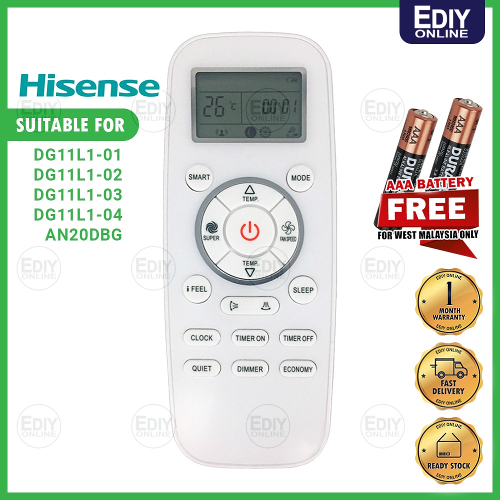 Replacement Hisense Air Conditioner Remote Control – Model DG11L1-04 (White)