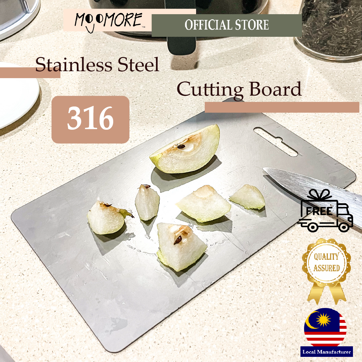 Gambar MOJOMORE® SS316 Grade Stainless Steel Cutting Board with Round Edges, Chopping Board Slicing Board Strong   Durable