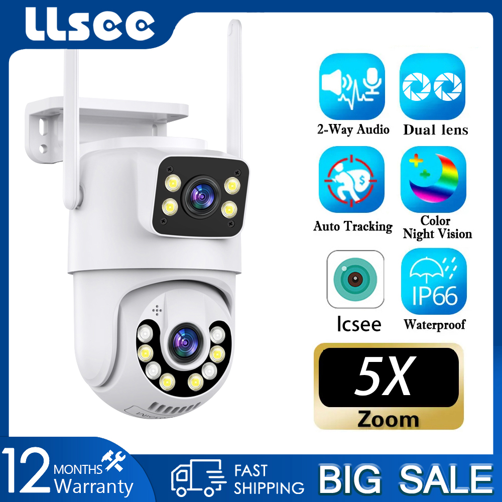 LLSEE 8MP 4K dual lens cctv outdoor waterproof PTZ wireless WIFI connection mobile phone monitoring camera motion tracking alarm two-way call color infrared night vision