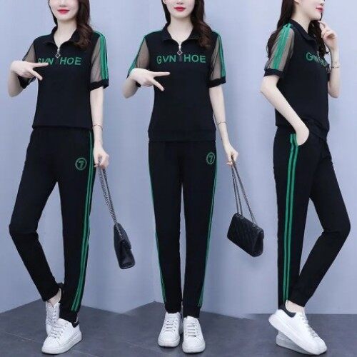 Fashion Suit Women's Summer Casual Set Wear Ladies Plus Size Loose Suit  Short Sleeve Shirt And Cropped Pants Sets Female（Shirt+Pants)