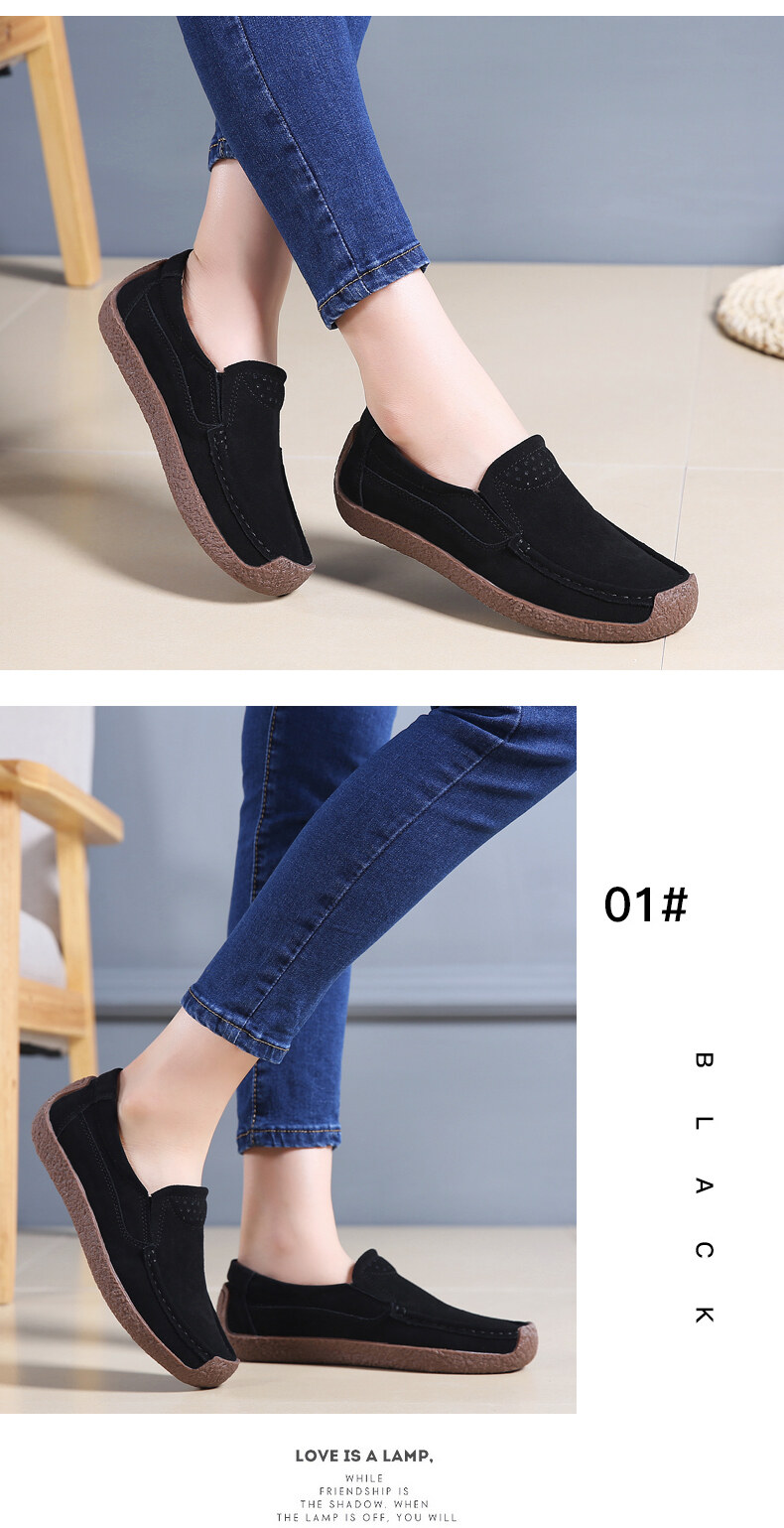 DOSREAL Giày Bệt Nữ Giày Da Thật Cỡ Lớn 35-43 Giày Lười Đế Bệt Cho Phụ Nữ Phong Cách Hàn Quốc Phẳng Gót Ba Lê Giày Nữ Đơn Giản 9