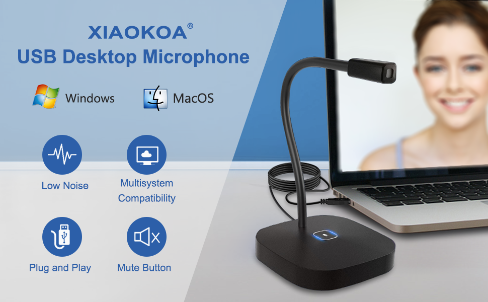 Micro Để Bàn USB XIAOKOA Với Nút Tắt Tiếng Dành Cho Máy Tính Bình Ngưng