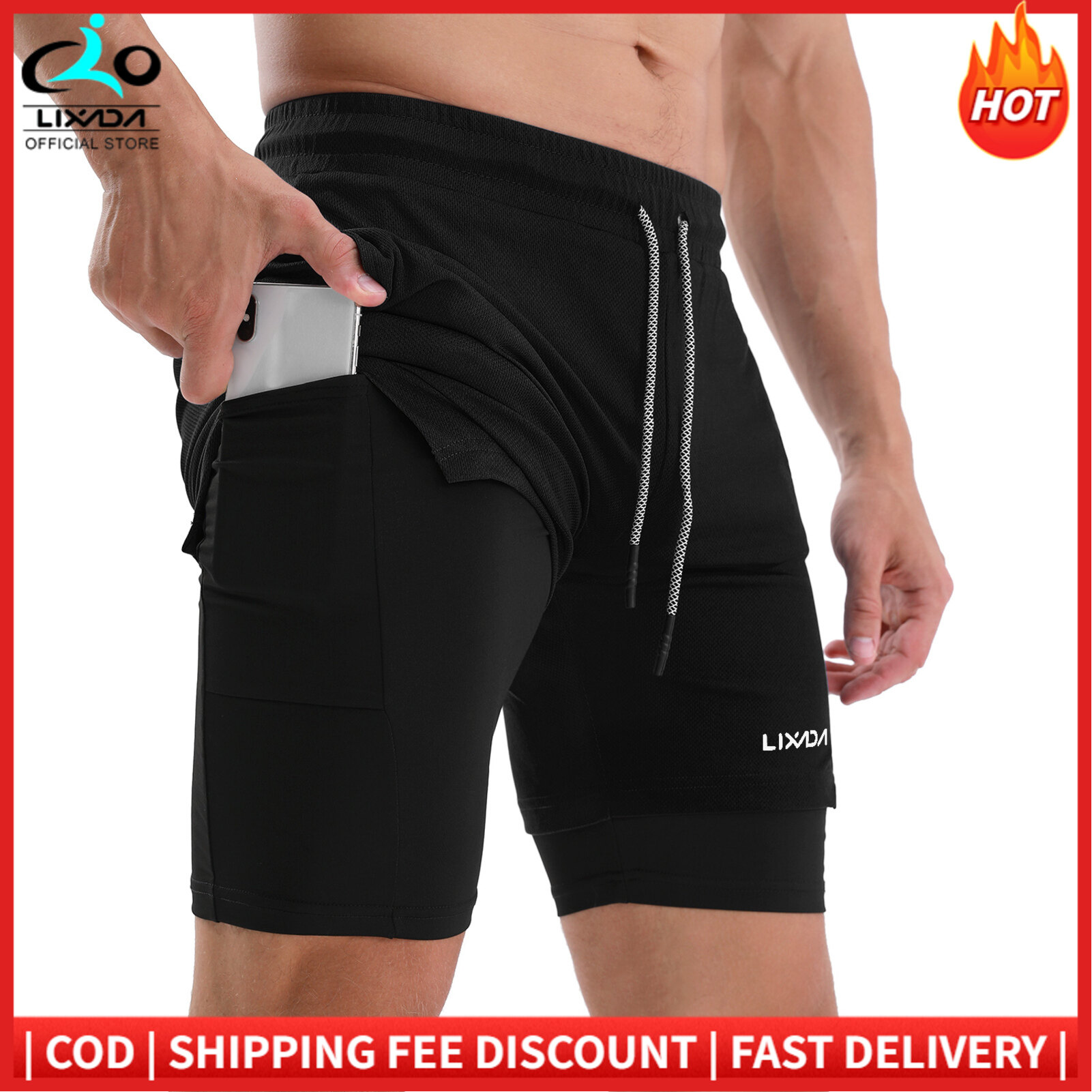 Lixada 2-in-1 Men Running Shorts with Towel Loop Quick Dry Exercise Shorts
