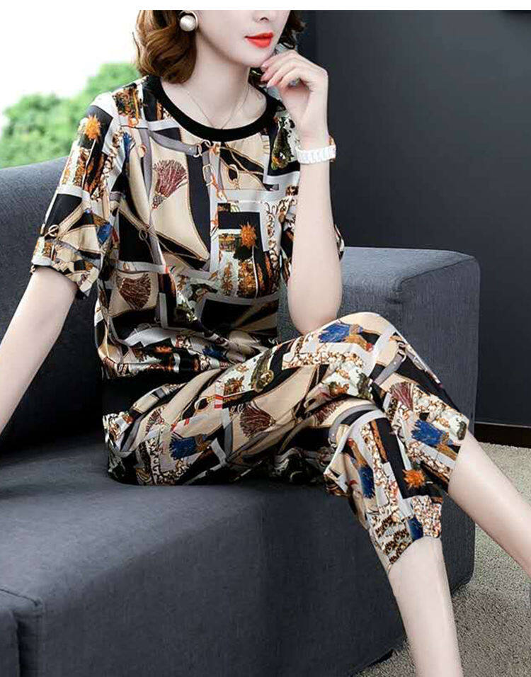 Women Ice Silk Blouse + Pants 
