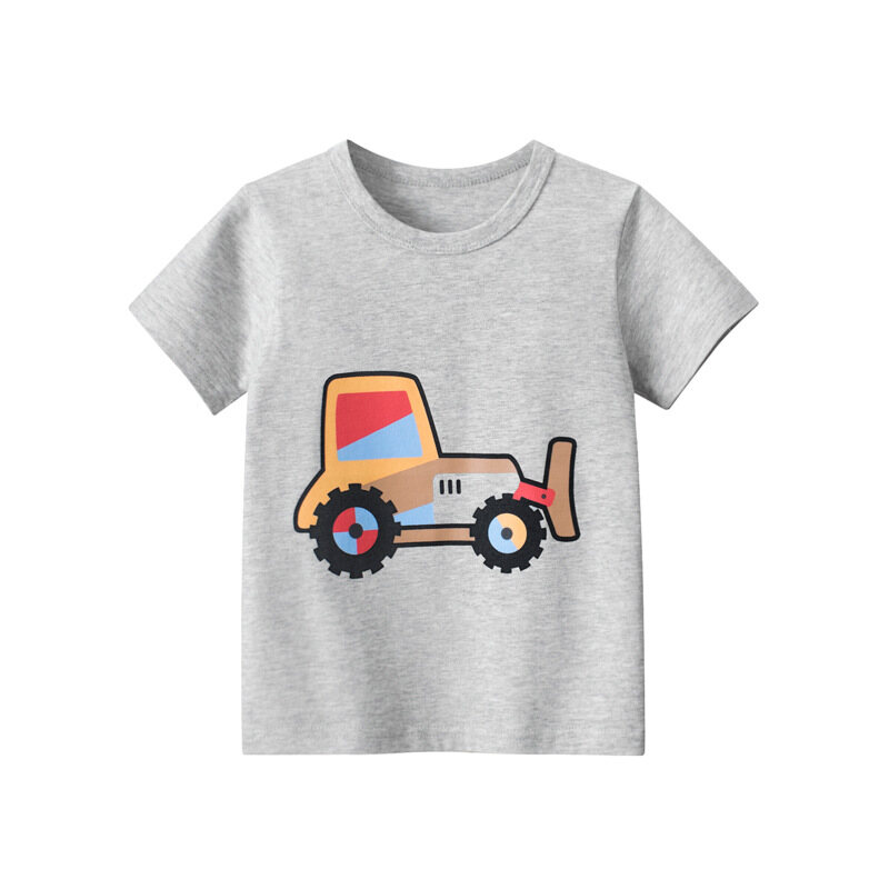 27Kids Store Child's Short Sleeve T-shirt Cartoon Excavator pattern cotton top Baby Boys Girls (1Y-8Y) 2023 for kids boys Summer new fashion ราคา 156 บาท*ส่งฟรี