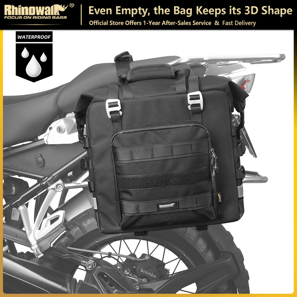 Rhinowalk Túi treo dưới yên xe mô tô bên pannier không thấm nước 25L mở rộng 32L dung tích lớn nhanh chóng phát hành 3D Cube xe máy túi đa túi đeo vai chức năng đi du lịch lưu trữ túi hành lý cho hầu hết các xe máy mảnh duy nhất bán