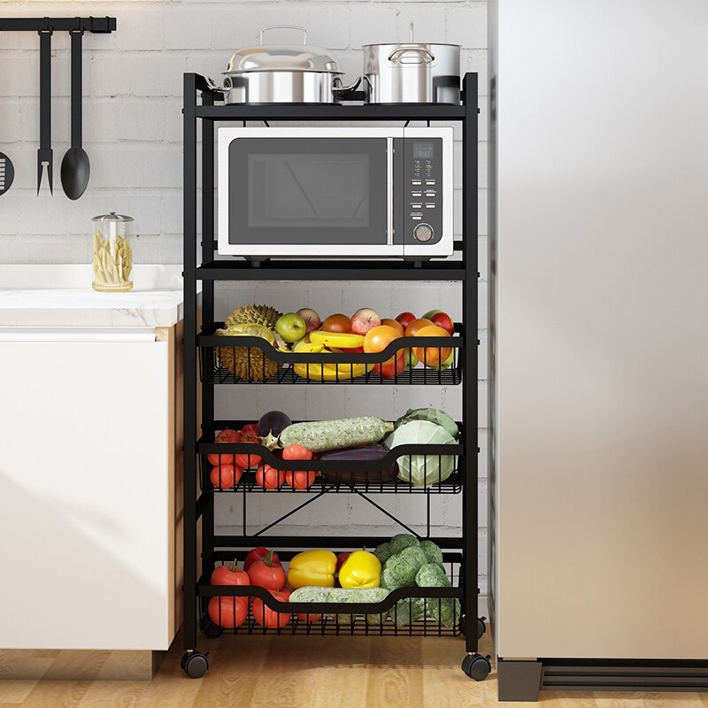 Gambar The kitchen shelf floor multi storey multi purpose household receive large storage microwave oven pan rack for food