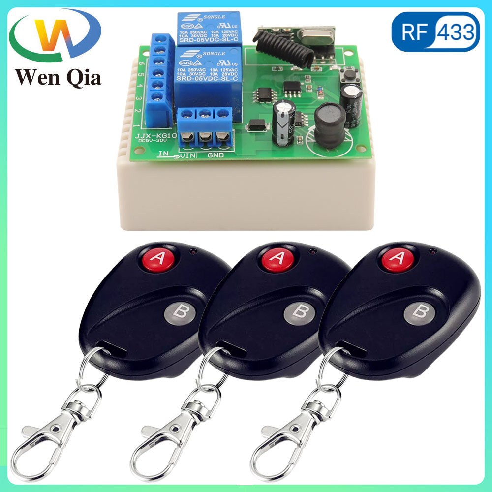 Wenqia bộ điều khiển từ xa không dây dc 24v 30v 12v 6v bộ thu rơle 2ch với bộ phát cho nhà để xe/cửa/cổng/động cơ/đèn