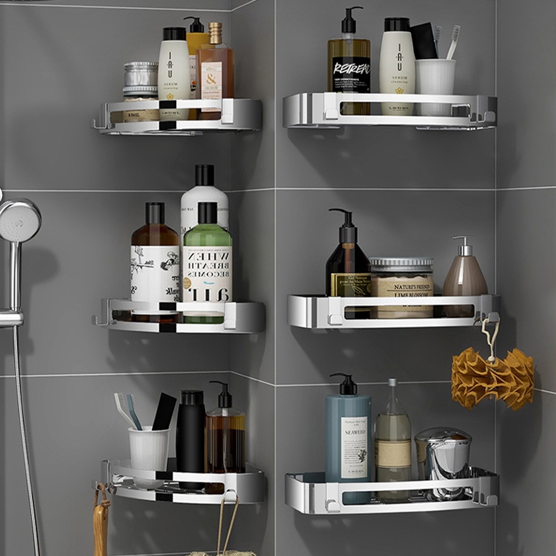 Gambar Stainless Steel Corner Rack Bathroom Storage Rack Kitchen Storage Rack No Punching Toilet Corner Storage Rack