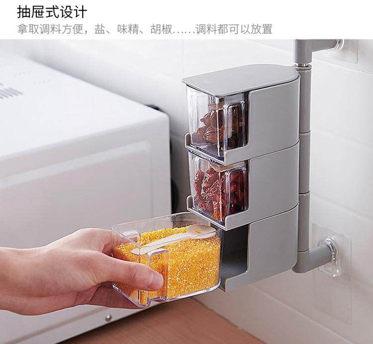 Gambar 3 Layer Sticking Rotary Seasoning Kitchen Pepper Sugar Jar Spices Rack Storage