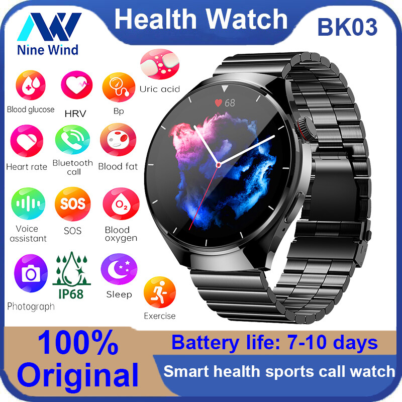 NineWind Đồng hồ thông minh BK03 cuộc gọi Bluetooth Uric axit lipid máu oxy máu lượng đường trong máu nhiệt độ cơ thể nhịp tim huyết áp theo dõi sức khỏe chu kỳ nữ Đồng hồ thể thao cho nam nữ