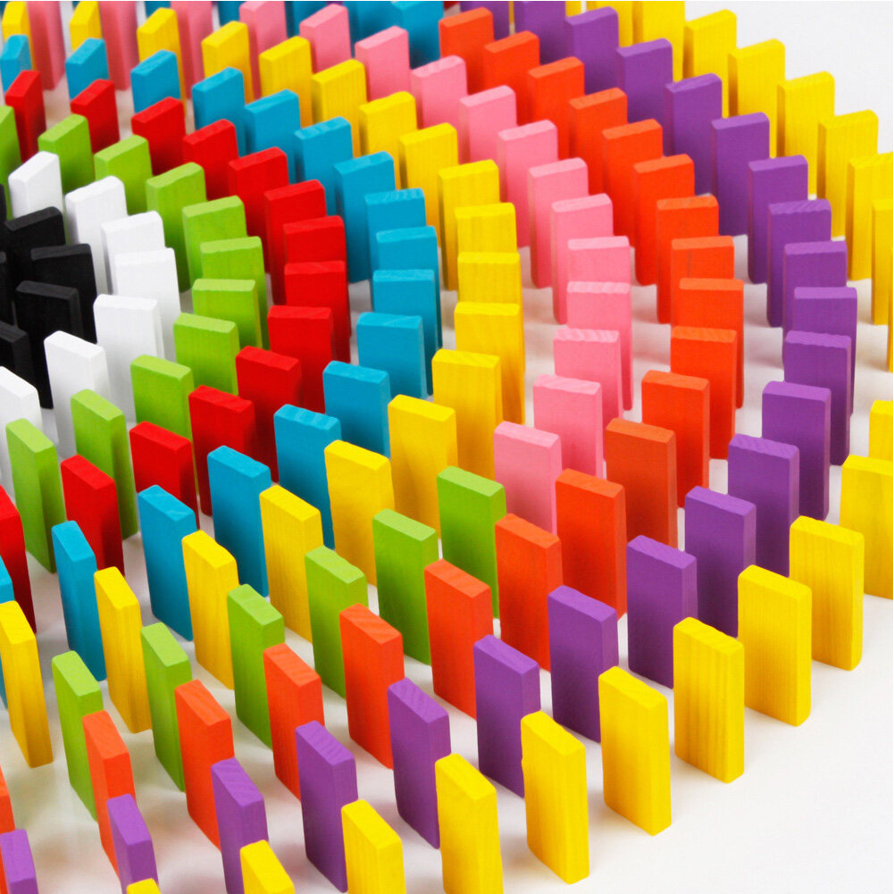 100Pcs Rainbow Wooden Dominos Blocks