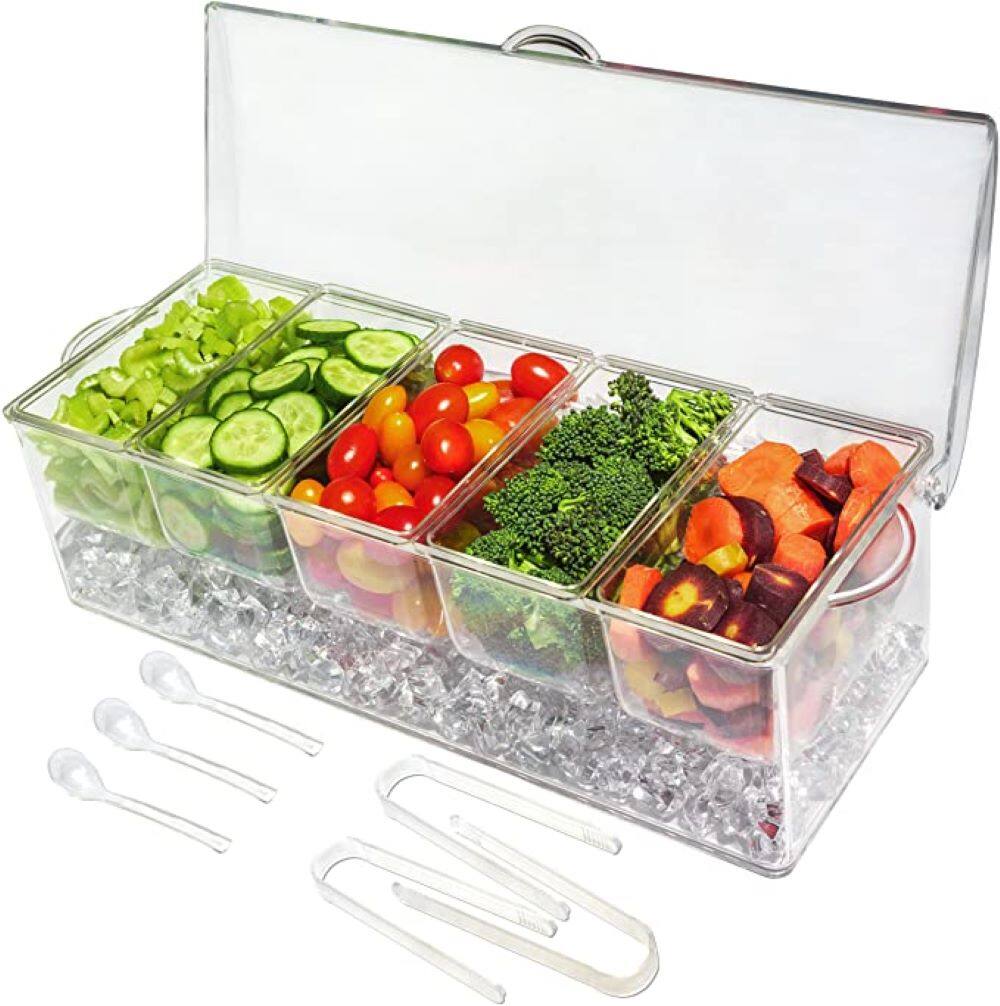Khay đựng gia vị 5 ngăn ướp lạnh đá khay đựng đồ ăn kèm 5 đĩa có thể tháo rời với dung tích trên 2 cốc mỗi ngăn và nắp có bản lề