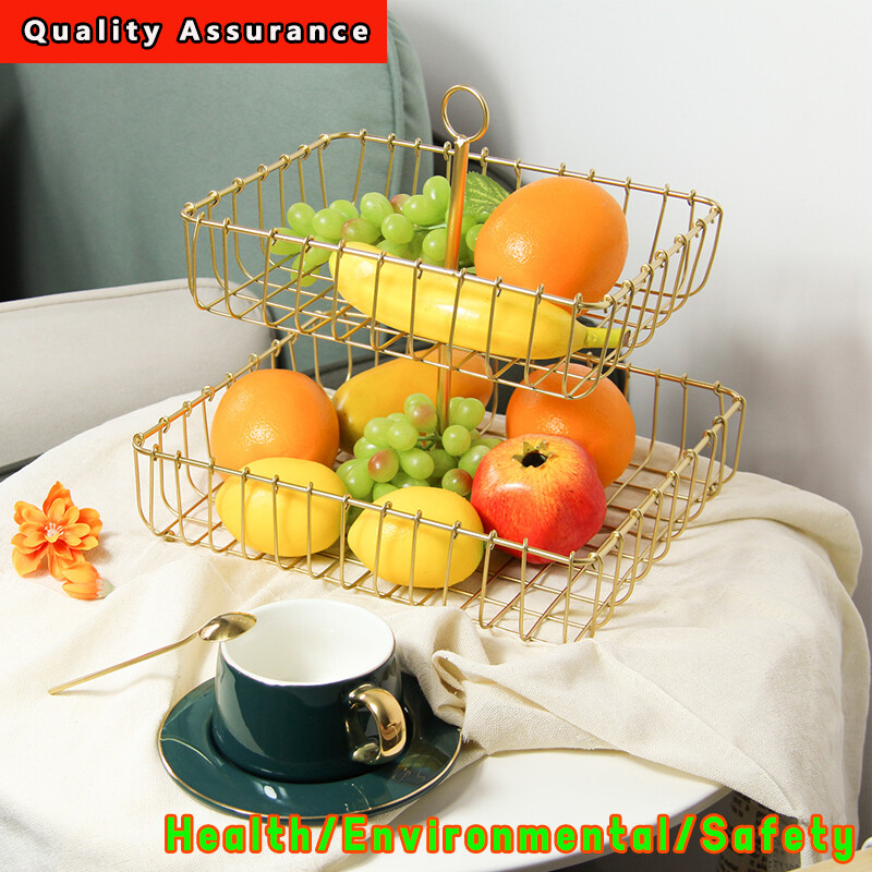 Gambar Iron Fruit Basket Home Snack Fruit Plate Fruit Basket Ornaments Ins Wind Double layer Tray