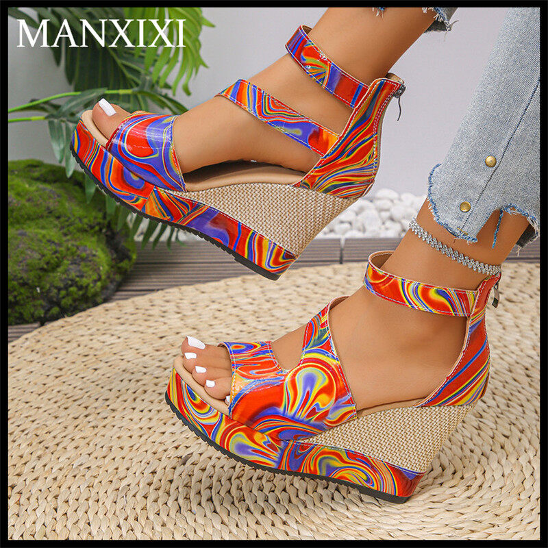 MANXIXI Fashion Women Wedge Heels 9.7 cm Beautiful Colorful Sandals (Size 36-42) ราคา 518 บาท*ส่งฟรี