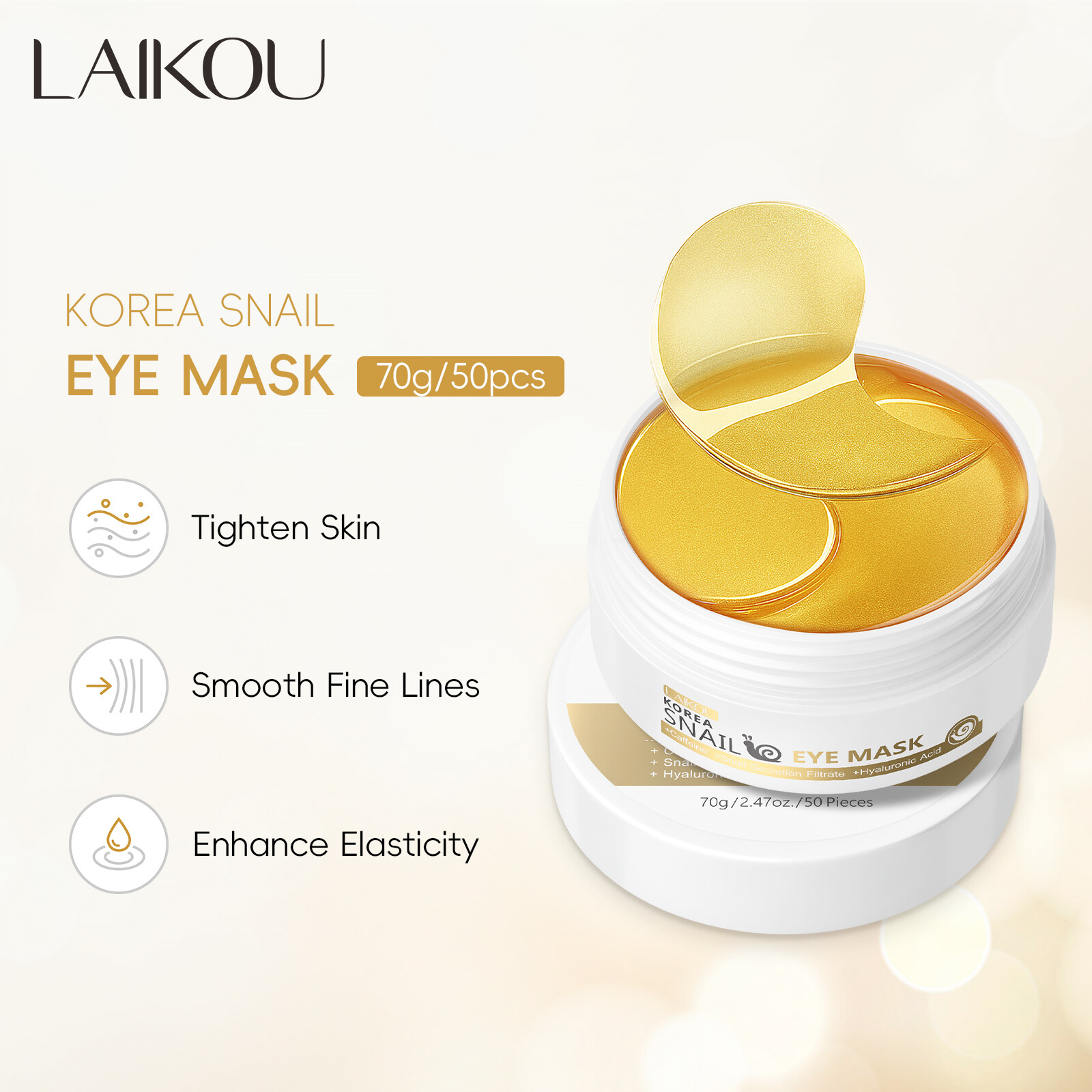  LAIKOU Mặt Nạ Mắt Ốc Sên Vàng Giảm Quầng Thâm Phục Hồi Da Mắt Chăm Sóc Mắt 70G 