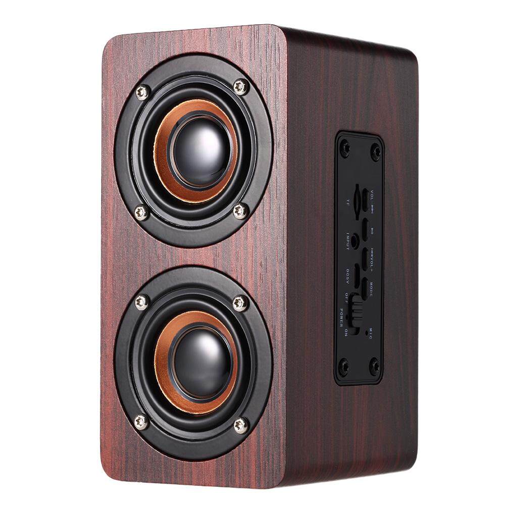 Docooler W5 Red Wood Grain Bluetooth Speaker Bluetooth 4.2 Dual Louderspeakers Super Bass Subwoofer Hands-free with Mic 3.5mm AUX-IN TF Card 