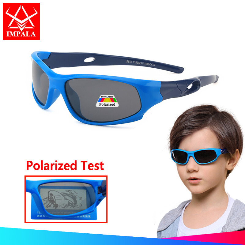 IMPALA PG1615W Trẻ em Kính đi xe đạp ống kính phân cực Kính mát cho trẻ em 2-8 tuổi 100% chống UV đàn hồi khung