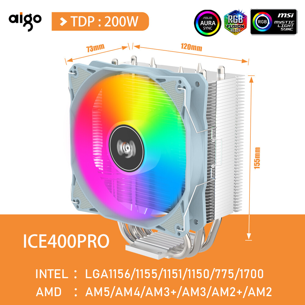 Aigo argb cpu cooler 4 heat pipes 4 pin pwm pc quiet 120mm cpu cooling fan ventilador intel lga 1700 1200 1150 1151 amd am4 am5