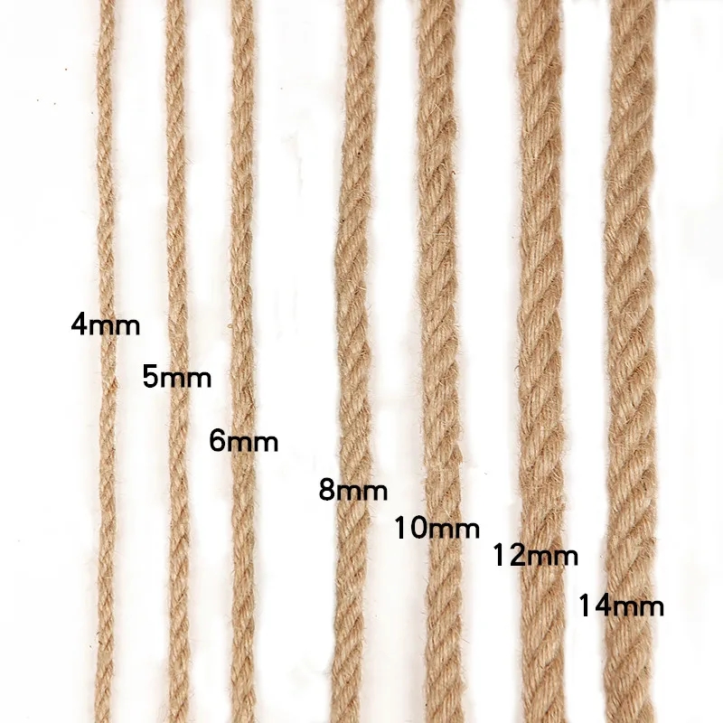 4MM/6MM/8MM/10MM/12MM*1M DIY Making Craft Rope Natural Burlap Jute Twine Linen Cord String for Craft Projects Wrapping Packing