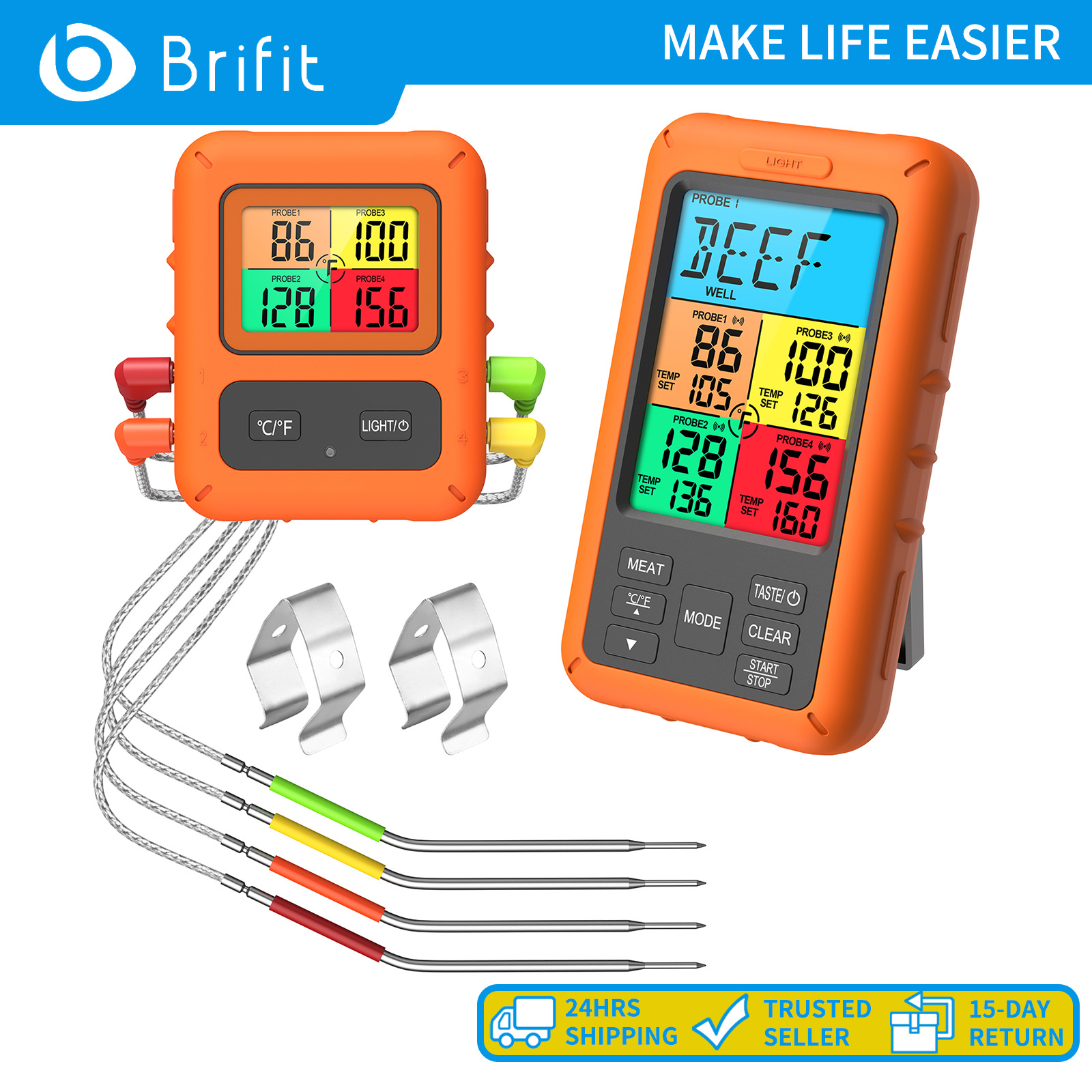 Brifit Wireless Digital Meat Thermometer with 4 Probes & Meat Injector, with Alarm Timer Function Food Thermometer for Grilling & BBQ & Oven & Kitchen ราคา 730 บาท*ส่งฟรี
