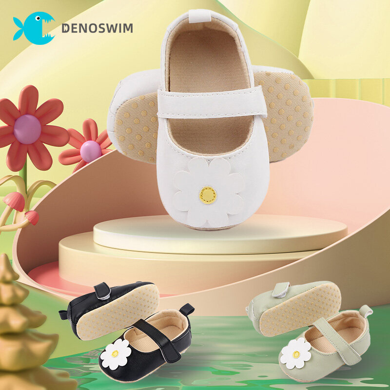 DENOSWIM Cute Flower Baby Flat Shoes for Girls Soft Soled Infant Toddler