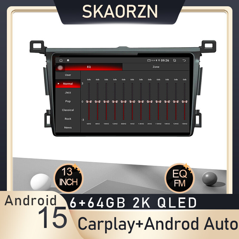 Skaorzn 13inch 6+64GB for-toyota-rav4-2013-2018 android15 2k qled 2000x1200p 2din car android headunit stereo fm bluetooth carplay android auto steering control rear view for 9inch 10inch frame t13 ราคา 8,668 บาท*ส่งฟรี