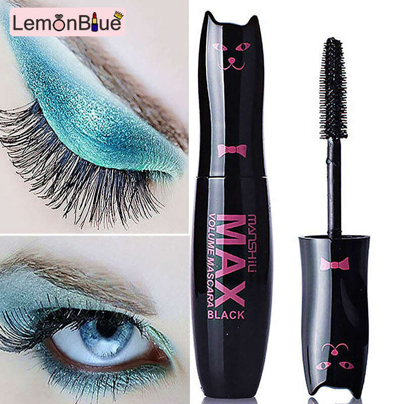 Gambar Girls Cute Cat Print Mascara Waterproof Curling Thick Eye Eyelashes Makeup Black Extension Long Lasting Fiber Mascara