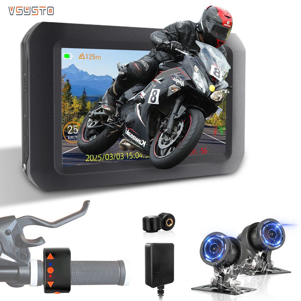 VSYSTO 4.0 inch Motorcycle Dash Cam DVR F3T, Front+Rear HD 1080P Camera with WIFI Connection,TPMS sensor,GPS tracker,Tpye-C port to charge,record while charging support ราคา 5,936 บาท*ส่งฟรี