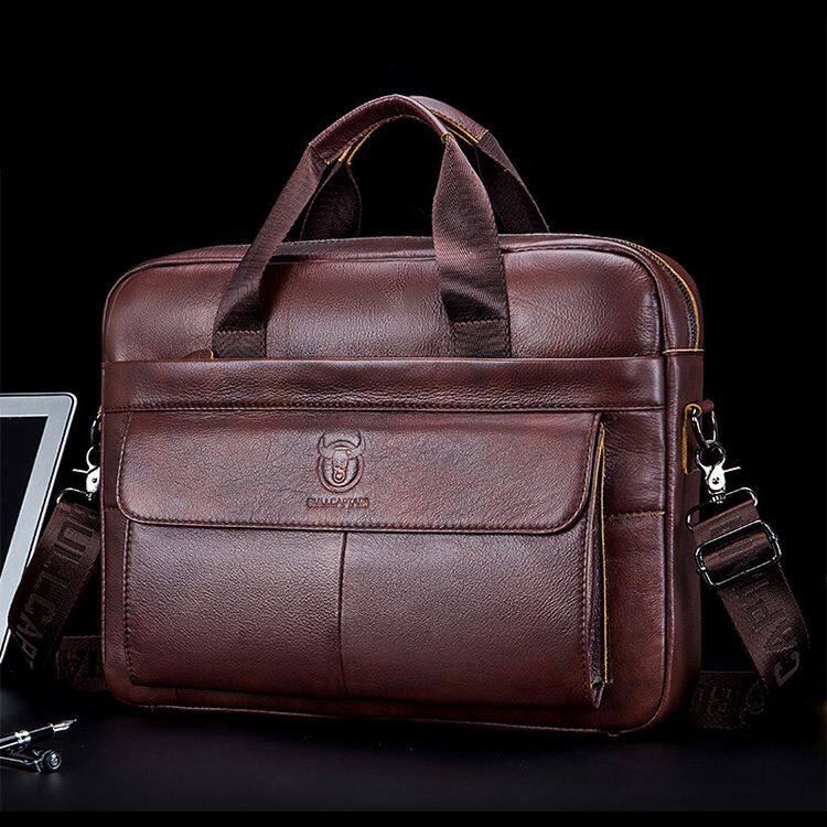  Cặp Tài Liệu Da Chất Lượng Cao BULLCAPTAIN Túi Đựng Laptop 15 Inch Công Sở Đa Năng Cho Nam  Da Bò  