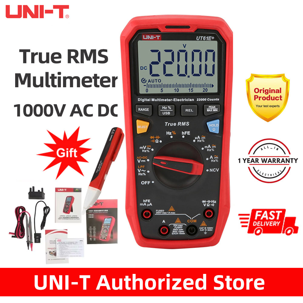 【Available】UNI-T UT61E+ UT61B+ Professional Digital Multimeter DC AC 1000V Voltage Current True RMS Multi-Tester 22000 Counts NCV hFE Auto Range ราคา 1,986 บาท*ส่งฟรี