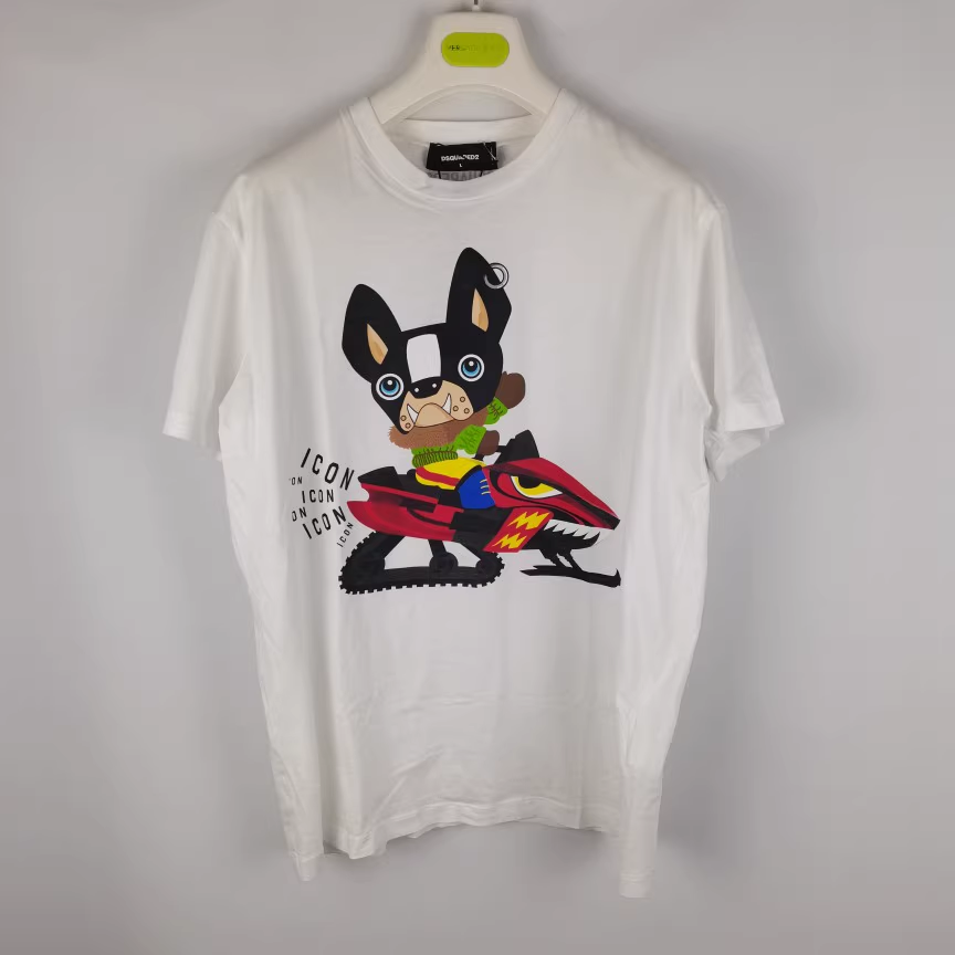 DSQUARED2 hoạt hình cho Nam Sản phẩm logo chó Áo thun ngắn tay màu trắng D2