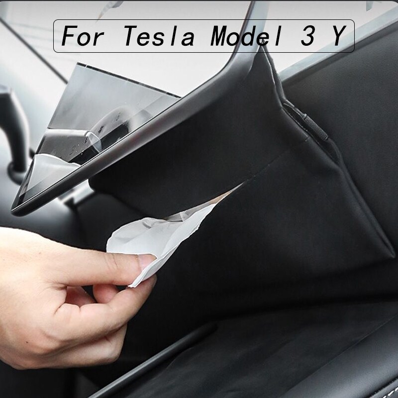 Gambar CW Central Control ArmrestSeatCar Tissue PaperInteriorBag Modified Accessories For Tesla3 Y