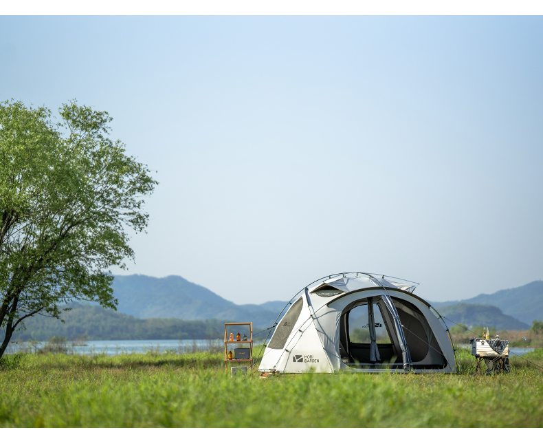 MOBI GARDEN Buitencamping Familietent Royal Castle voor glamping, zonnebrandcrème voor grote ruimtes