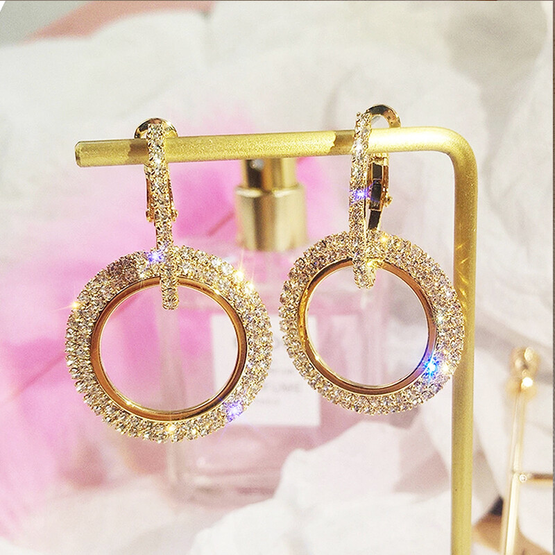 Khuyên Tai Tròn Đính Kim Cương Giả Sang Trọng 925 Bằng Bạc Sterling Hàn Quốc Cho Nữ Khuyên Tai Hình Học Tròn Trang Sức To Bản Phụ Kiện Nữ Đa Năng Rực Rỡ Trang Sức Thời Trang Chất Lượng Cao