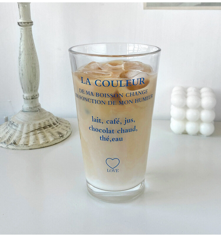 ภาพประกอบของ Creative Lifes Shop-ถ้วยฟางแก้วตัวอักษรฝรั่งเศสและเกาหลีสไตล์อินฝรั่งเศส / แก้วคำสีน้ำเงิน / ถ้วยน้ำผลไม้ความจุขนาดใหญ่ / ถ้วยนมกาแฟ