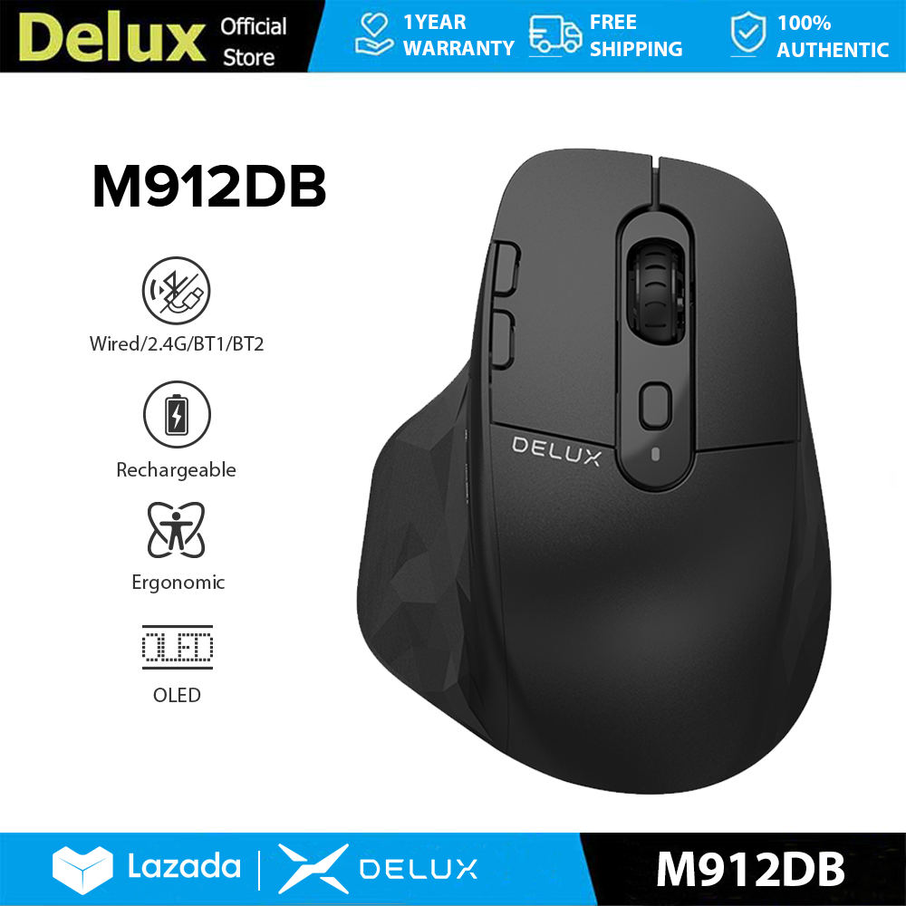 Delux M912DB Wired&Wireless Ergonomic Vertical Mouse Rechargeable with OLED Screen MAX 4000DPI Rechargeable with Thumb Rest For PC/Laptop/Windows/Mac