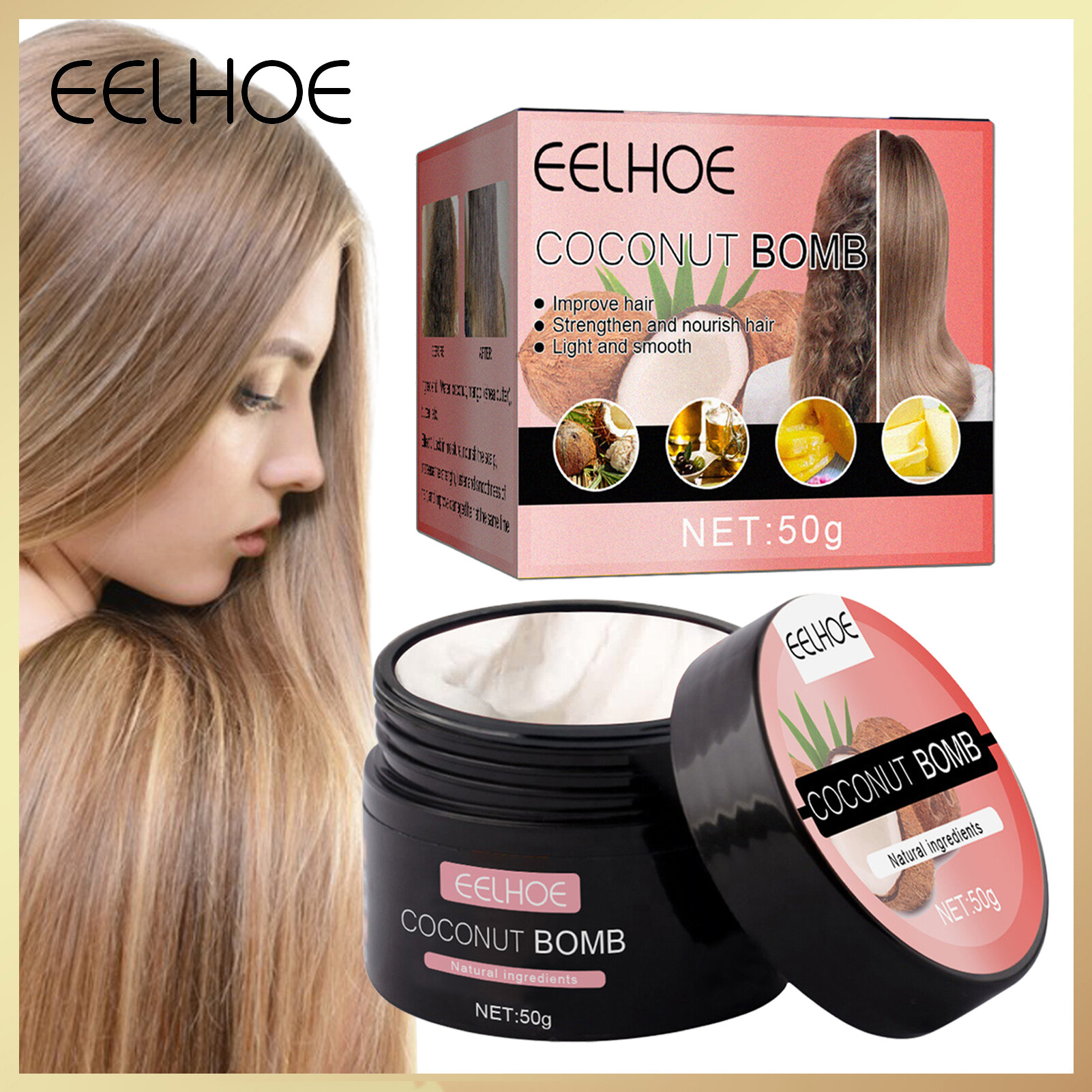 Eelhoe mặt nạ dưỡng tóc dừa dưỡng ẩm phục hồi tóc khô yếu hư tổn kem chăm sóc tóc mềm phục hồi tóc lụa keratin chăm sóc da đầu mặt nạ tóc kéo dài tinh dầu dưỡng tóc mặt nạ điều trị tóc thần kỳ
