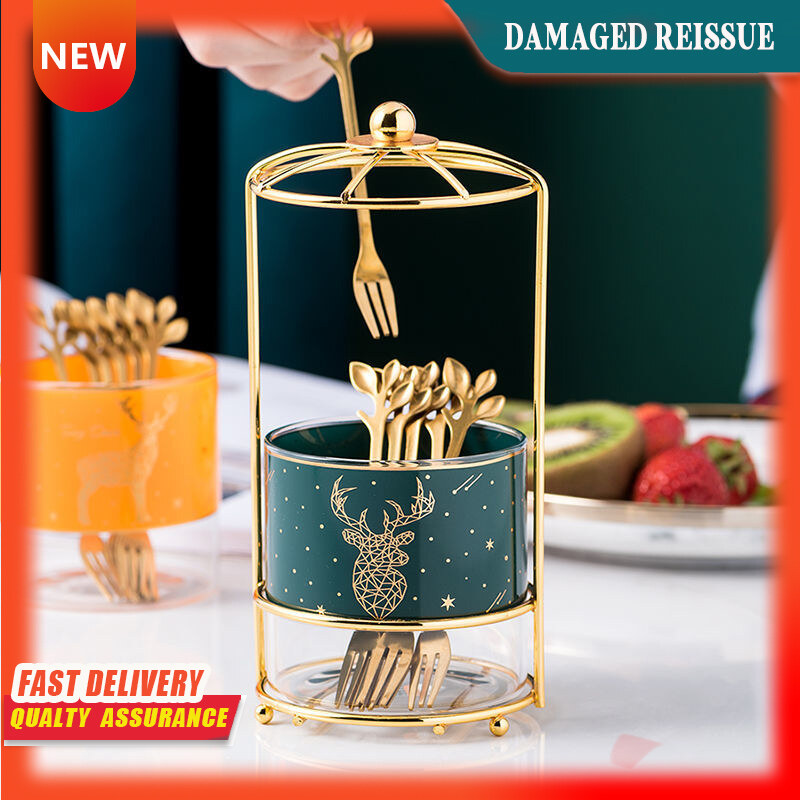 Gambar Stainless Steel Fruit Fork Set Small Luxury Dessert Dessert Cake Fork Fruit Sign Storage