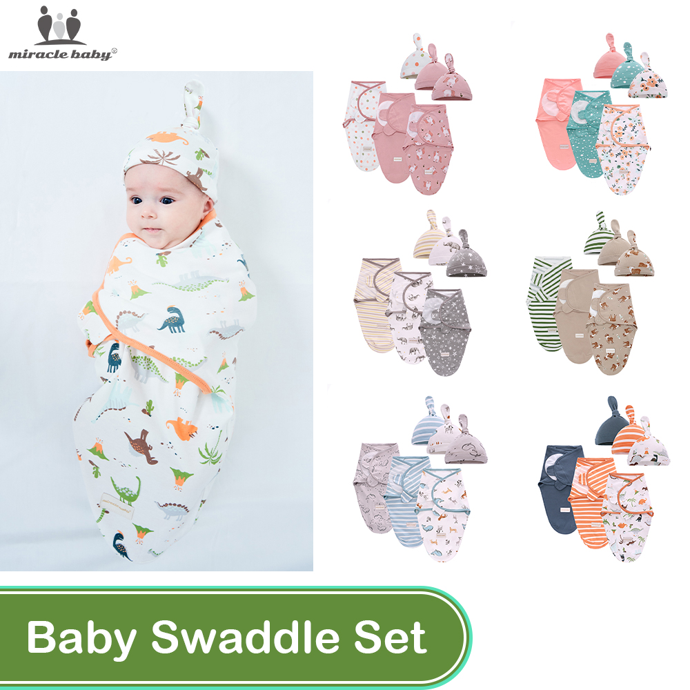 Miracle Baby 3pcs/set Newborn Baby Cotton Swaddle & Hat Infant Baby Swaddle Blanket Wrap Envelope Type Kain Bedung Bayi Kain Balut Bayi & Topi Bayi Selimut Napkin Lampin Lampin Selimut ราคา 853 บาท*ส่งฟรี
