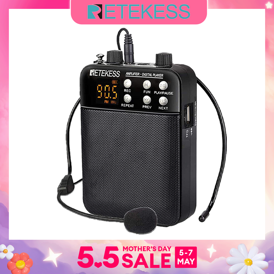 RETEKESS TR619 Loa Giảng Dạy Mic Ve Áo Với Bộ Khuếch Đại Giọng Nói Megaphone Có Thể Sạc Lại Máy Nghe Nhạc MP3 Cho Giáo Viên Hướng Dẫn Viên Cuộc Họp Phát Biểu