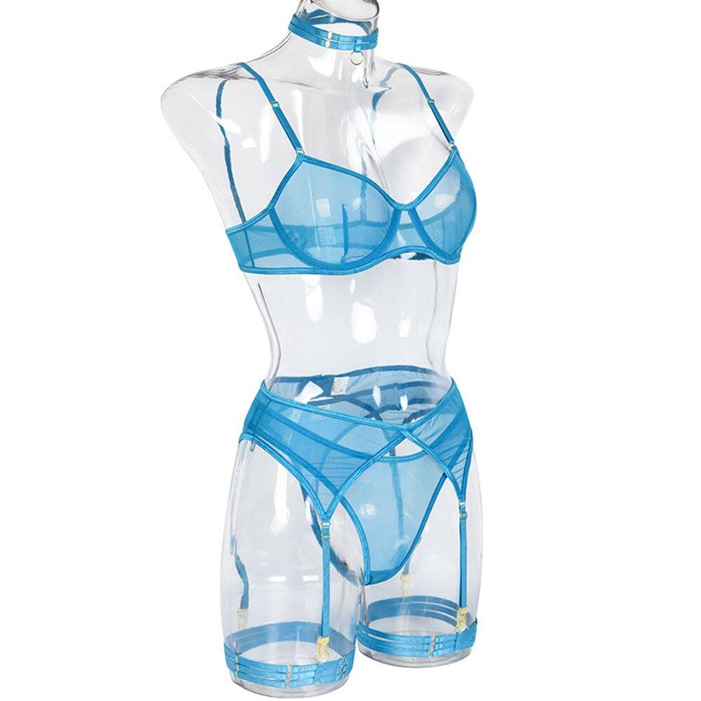 EWELLBE Phụ Nữ 4-Mảnh Trong Suốt 8 Màu Sắc Sexy Lưới Panty Đồ Lót Ren Áo Ngực Đặt Đồ Lót Bộ 2