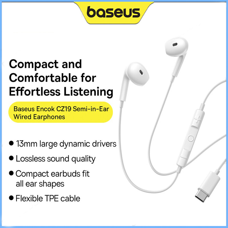 Baseus Wired Earphones CZ19 Type-C & HZ19 AUX3.5mm Lateral Earphones with Microphone In Ear Wired Headset For Huawei Xiaomi Android Phone ราคา 143 บาท*ส่งฟรี