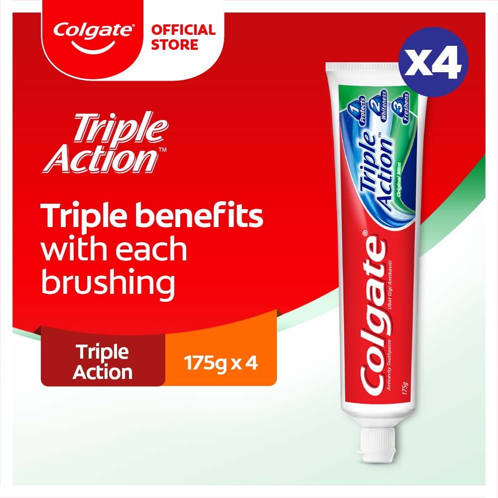 Gambar Colgate Triple Action Original Mint Toothpaste Valuepack (175g x 2) [Bundle of 2]