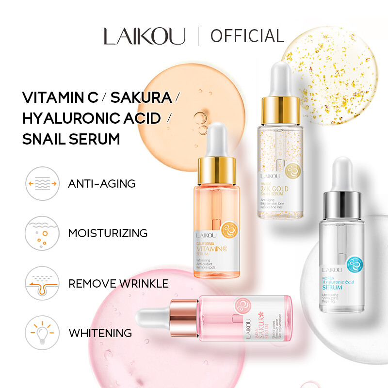 4 Cái/lốc LAIKOU Huyết Thanh Sakura Vitamin C 24K Vàng Mặt Huyết Thanh Axit Hyaluronic Tinh Chất