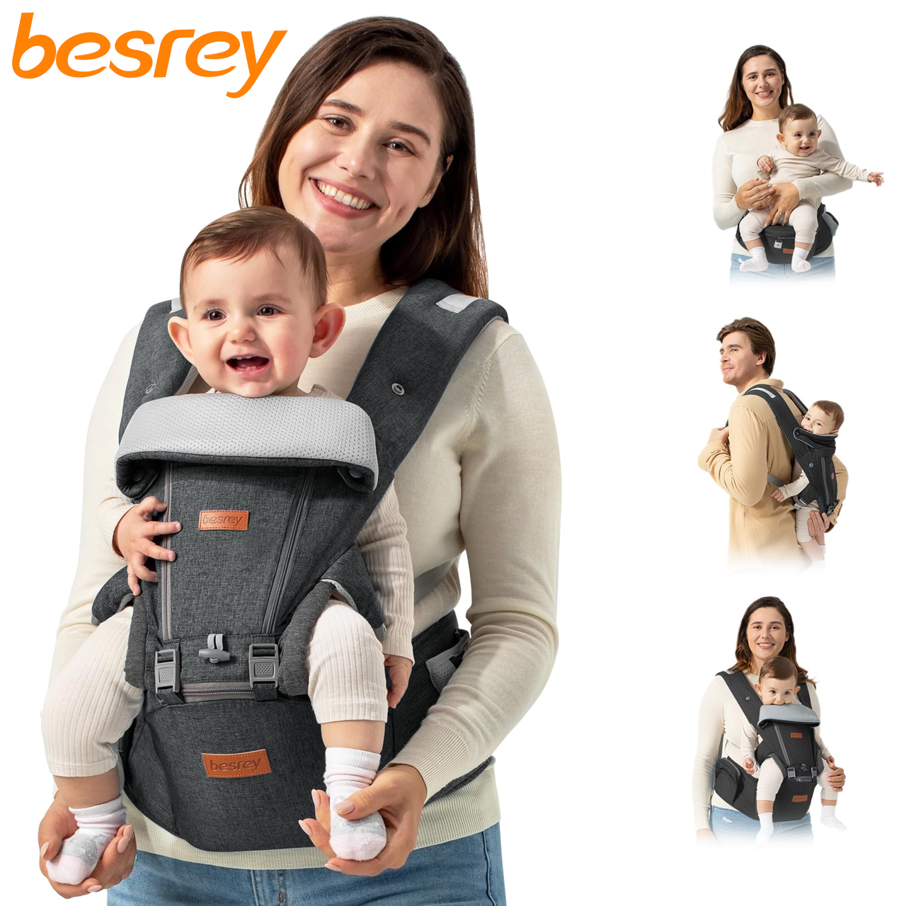 Besrey Baby Carrier with Hip Seat and Back Support