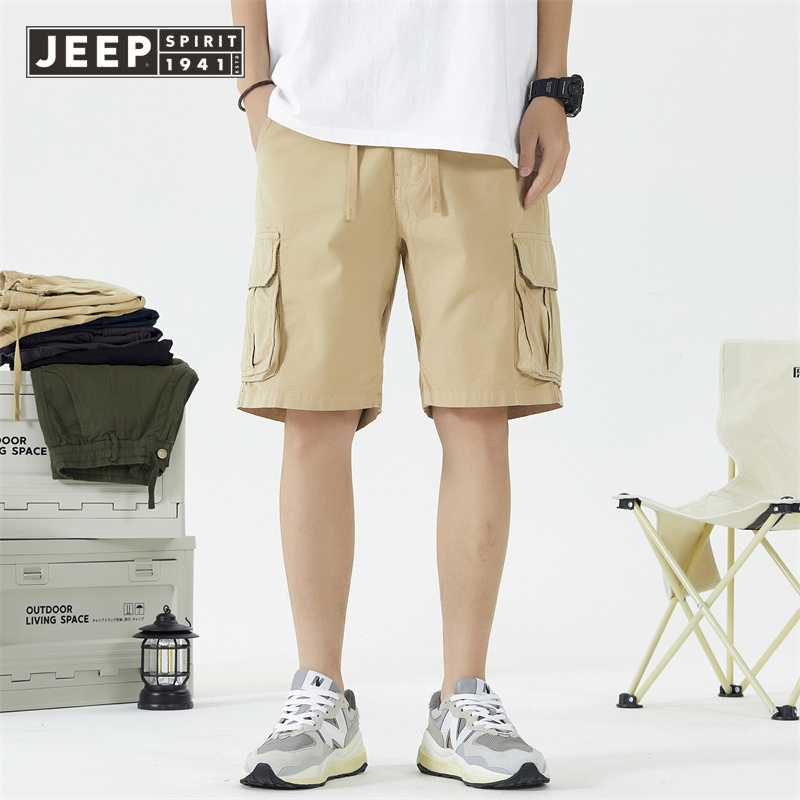 JEEP SPIRIT 1941 ESTD Men's Tooling Shorts Micro-elastic Summer Outdoor Sports Pants Refreshing Breathable Casual