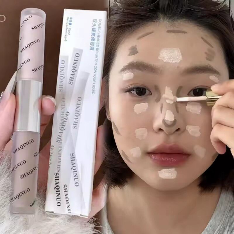 【Grilrigrin】 que trang điểm làm sáng đường nét hai đầu trang điểm làm sáng đường viền màu nâu xám chống thấm tự nhiên Phấn mũi lỏng