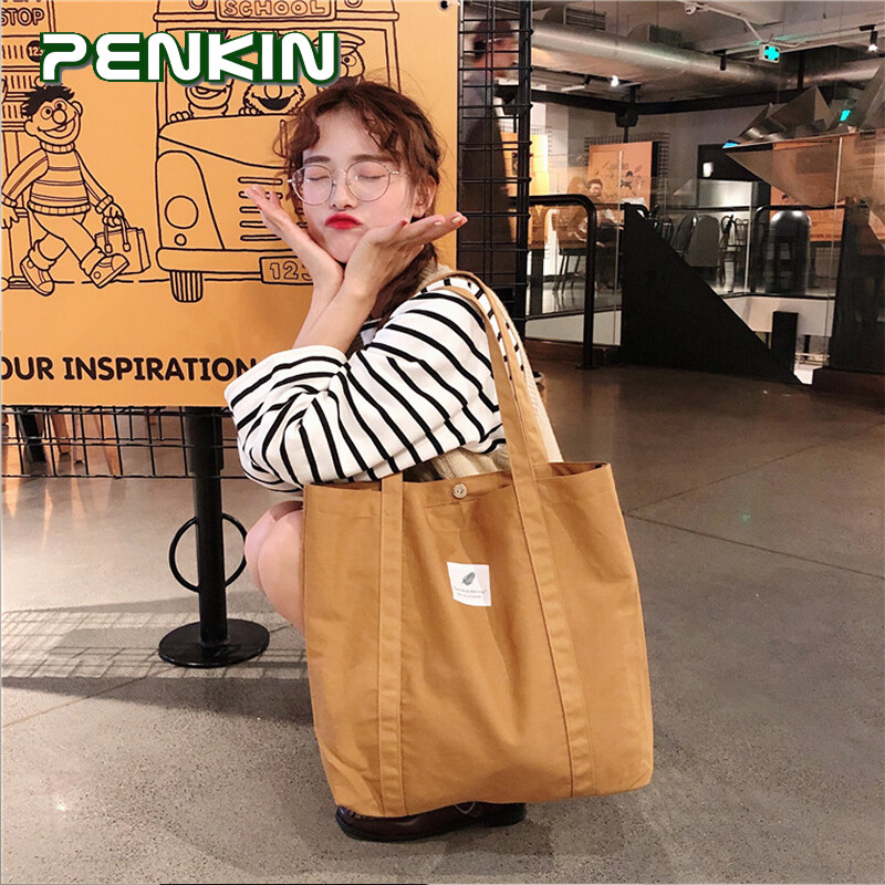 Penkin Túi Tote Vải Túi Dây Đeo Vai Nữ Vải Bố Nhiều Màu Sắc Túi Tote Sinh Viên Túi Nữ