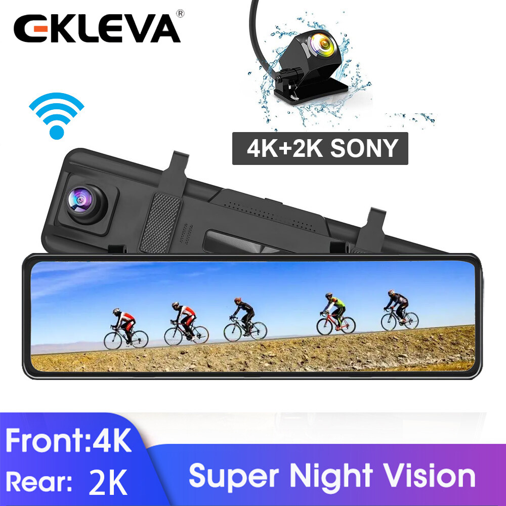  Ekleva 4K + 2K Dash Cam Wifi đầu ghi Video DVR cho xe hơi trước và gương chiếu hậu Camera ô tô màn hình 24h 